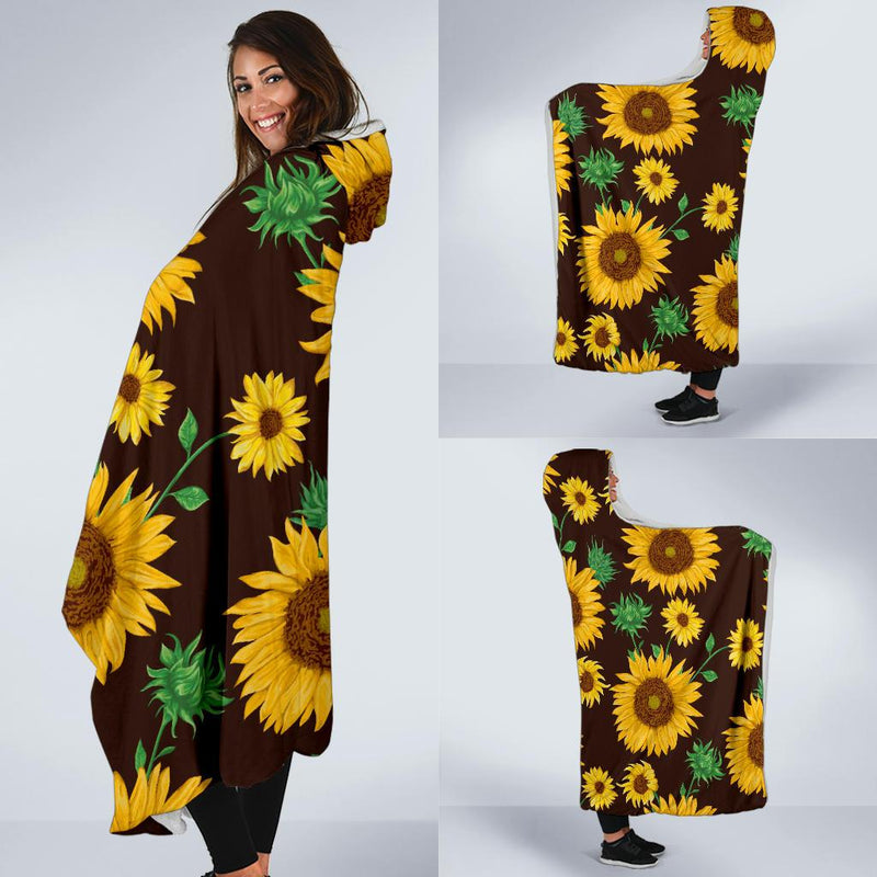 Sunflower Pattern Print Design SF01 Hooded Blanket-JORJUNE.COM