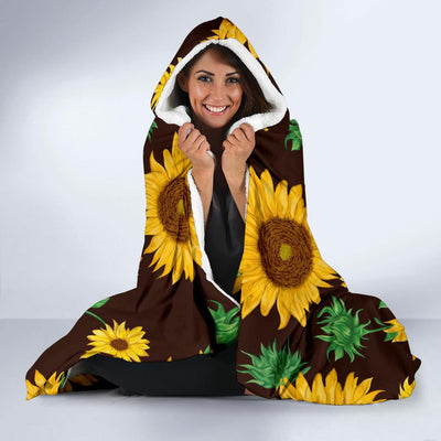 Sunflower Pattern Print Design SF01 Hooded Blanket-JORJUNE.COM