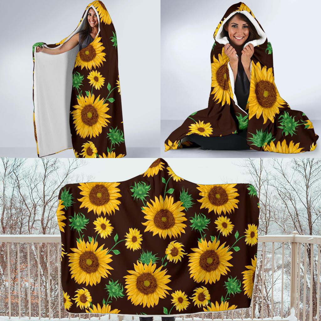Sunflower Pattern Print Design SF01 Hooded Blanket-JORJUNE.COM