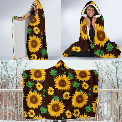 Sunflower Pattern Print Design SF01 Hooded Blanket-JORJUNE.COM