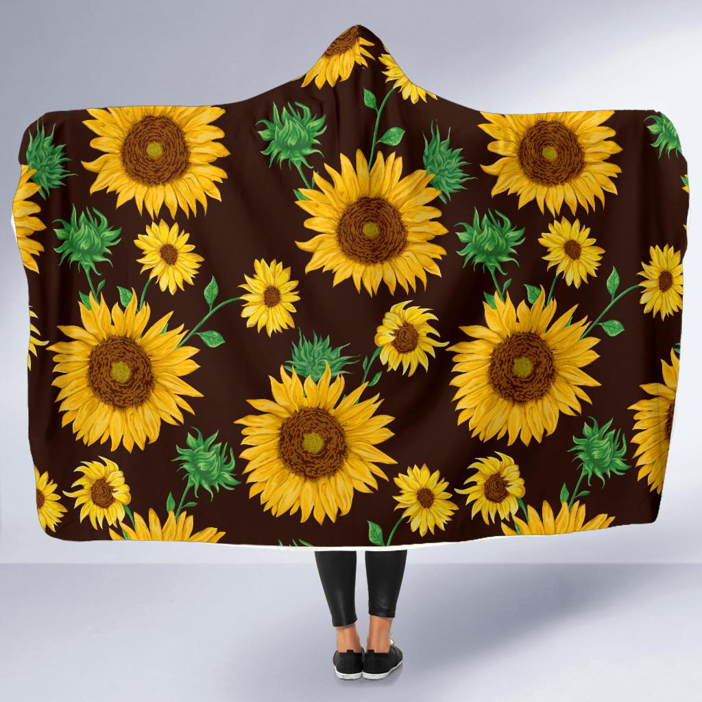 Sunflower Pattern Print Design SF01 Hooded Blanket-JORJUNE.COM