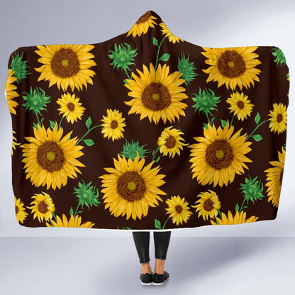 Sunflower Pattern Print Design SF01 Hooded Blanket-JORJUNE.COM