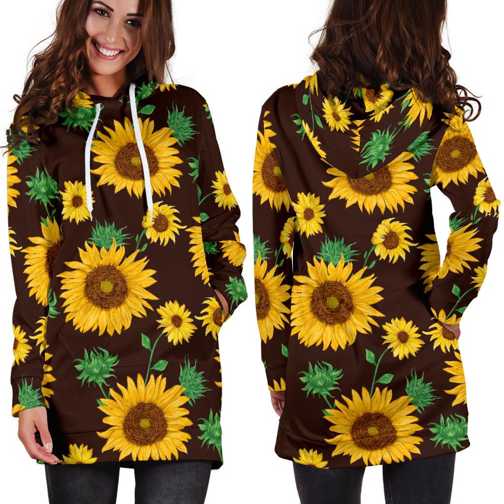 Sunflower Pattern Print Design SF01 Women Hoodie Dress