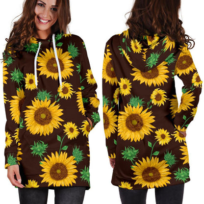 Sunflower Pattern Print Design SF01 Women Hoodie Dress