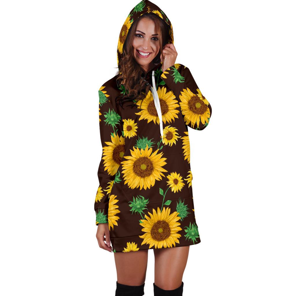 Sunflower Pattern Print Design SF01 Women Hoodie Dress
