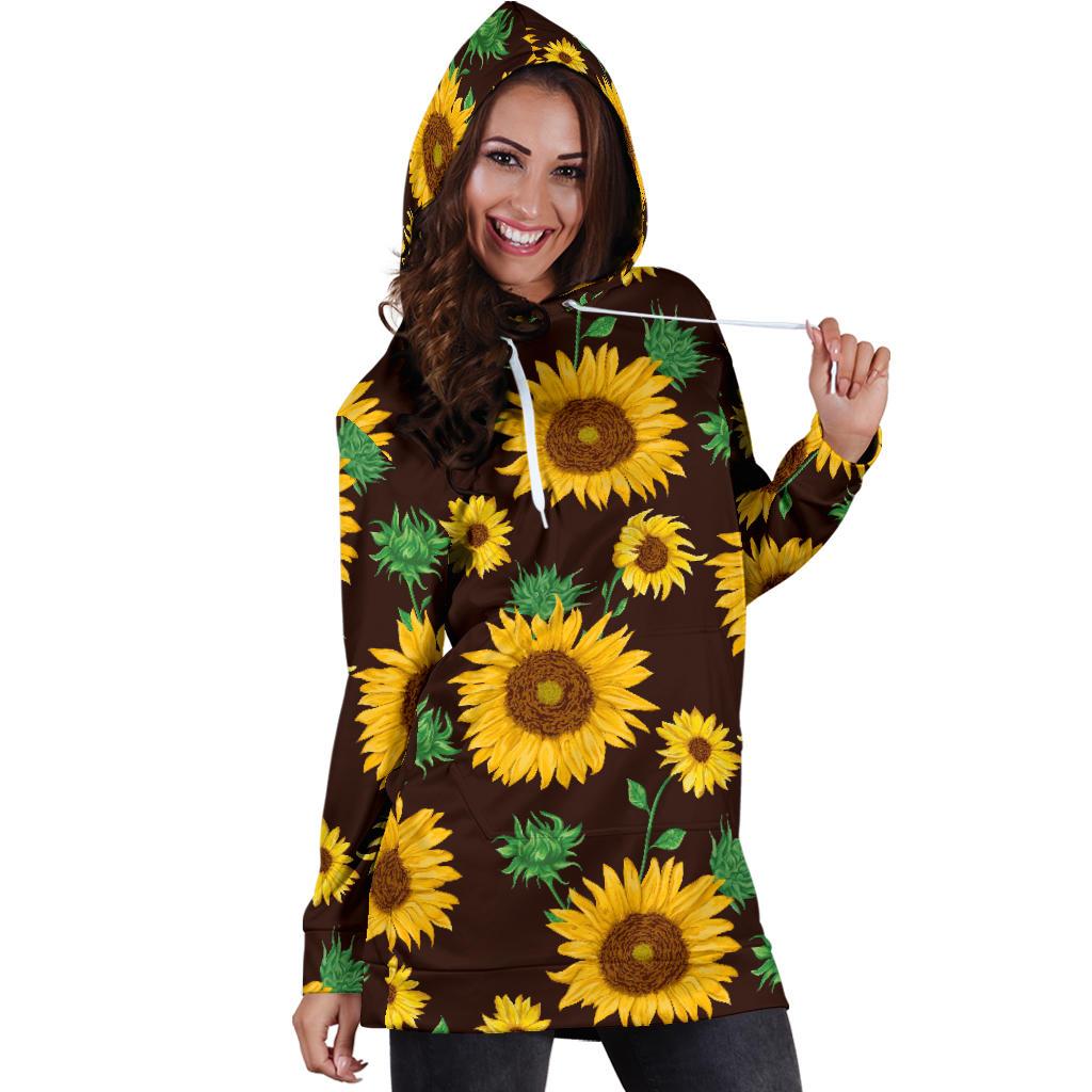 Sunflower Pattern Print Design SF01 Women Hoodie Dress