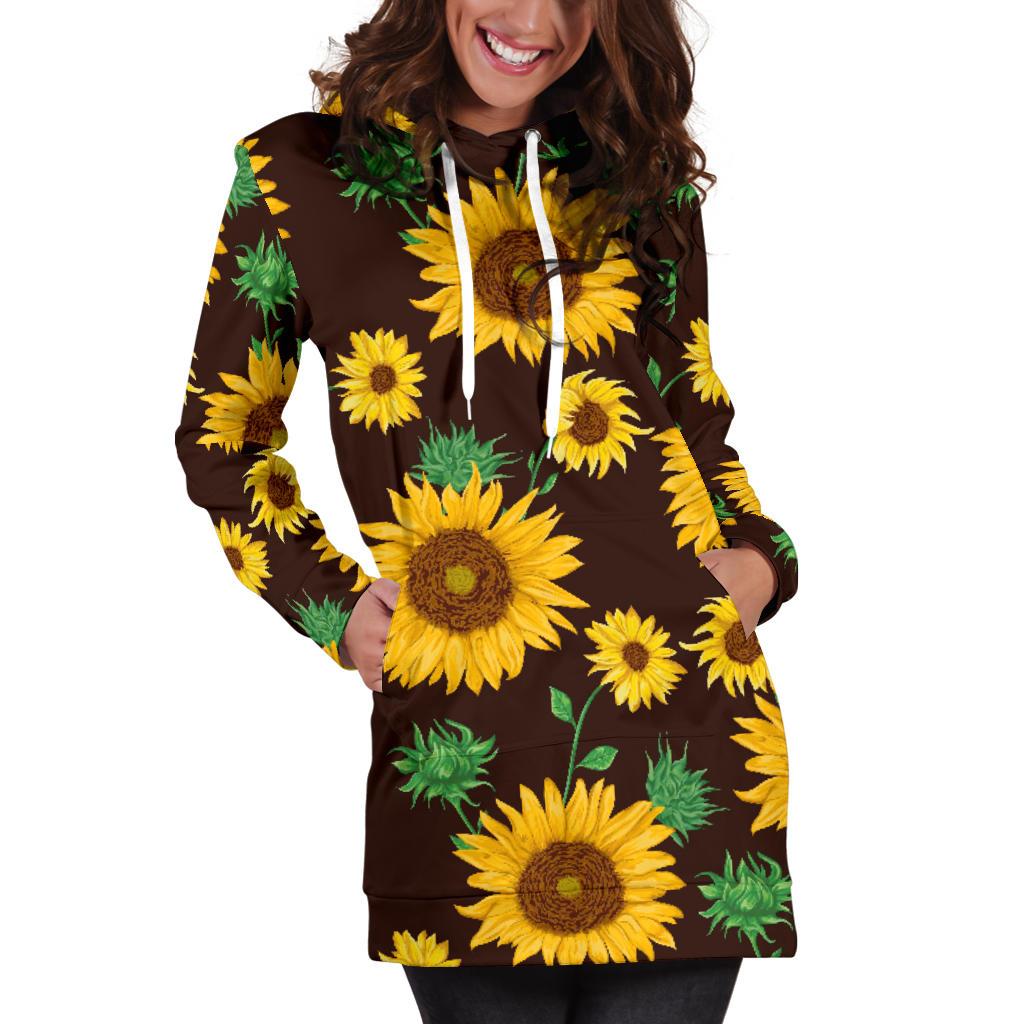 Sunflower Pattern Print Design SF01 Women Hoodie Dress