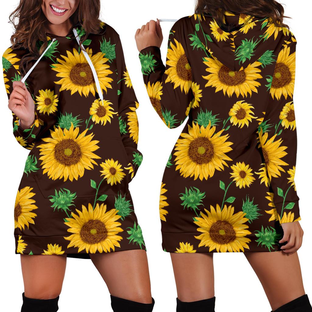 Sunflower Pattern Print Design SF01 Women Hoodie Dress