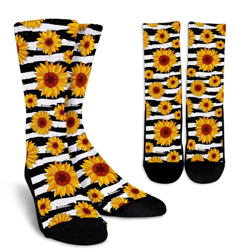 Sunflower Pattern Print Design SF010 Crew Socks-JORJUNE.COM