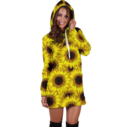 Sunflower Pattern Print Design SF011 Women Hoodie Dress