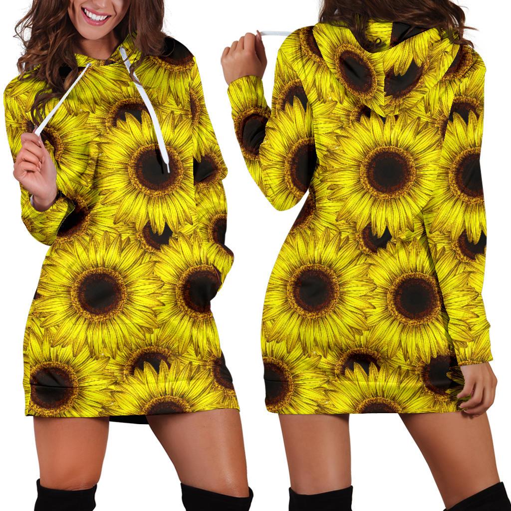 Sunflower Pattern Print Design SF011 Women Hoodie Dress