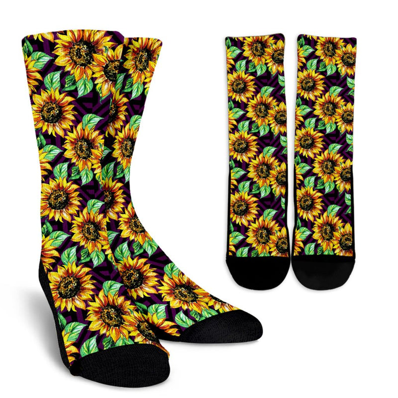 Sunflower Pattern Print Design SF012 Crew Socks-JORJUNE.COM