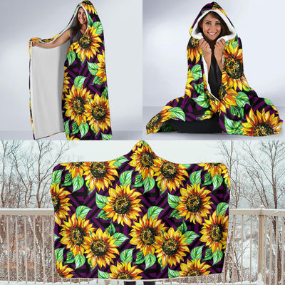 Sunflower Pattern Print Design SF012 Hooded Blanket-JORJUNE.COM