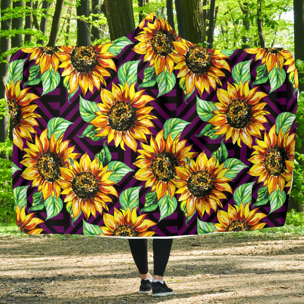 Sunflower Pattern Print Design SF012 Hooded Blanket-JORJUNE.COM