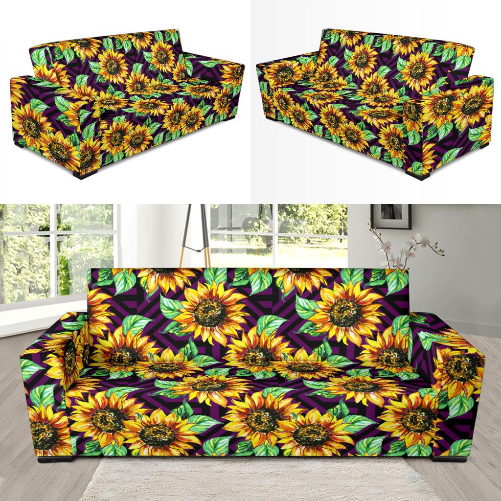 Sunflower Pattern Print Design SF012 Sofa Slipcover-JORJUNE.COM