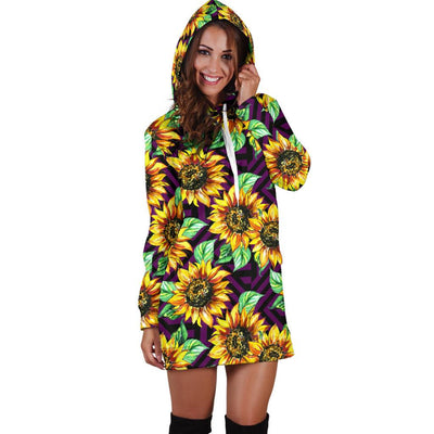 Sunflower Pattern Print Design SF012 Women Hoodie Dress