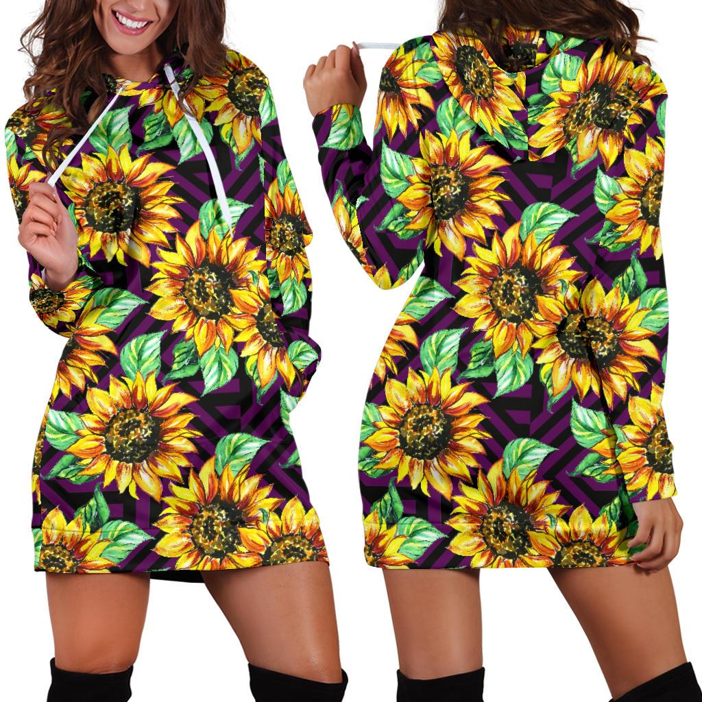 Sunflower Pattern Print Design SF012 Women Hoodie Dress