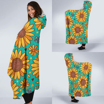 Sunflower Pattern Print Design SF013 Hooded Blanket-JORJUNE.COM