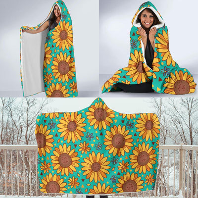 Sunflower Pattern Print Design SF013 Hooded Blanket-JORJUNE.COM