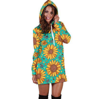 Sunflower Pattern Print Design SF013 Women Hoodie Dress