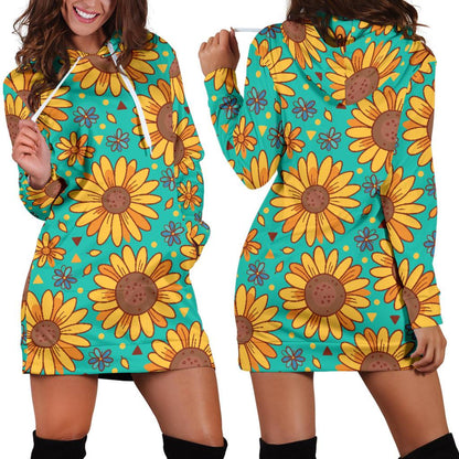 Sunflower Pattern Print Design SF013 Women Hoodie Dress
