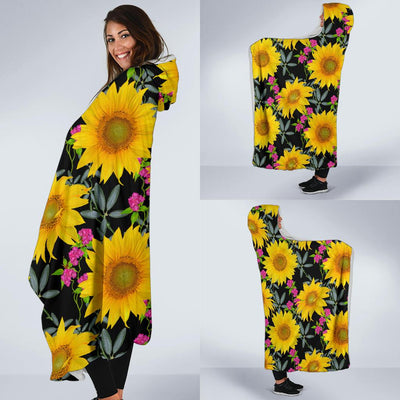 Sunflower Pattern Print Design SF014 Hooded Blanket-JORJUNE.COM