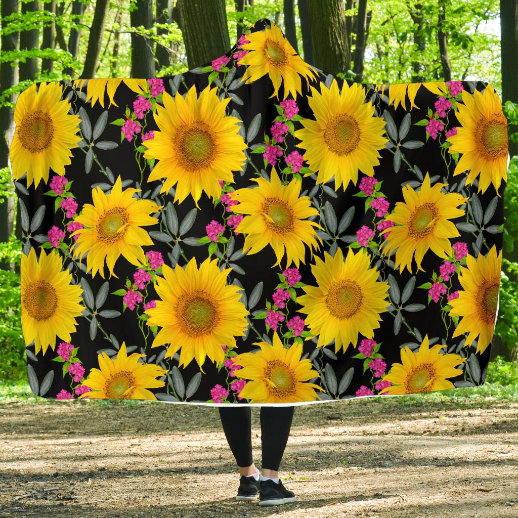 Sunflower Pattern Print Design SF014 Hooded Blanket-JORJUNE.COM