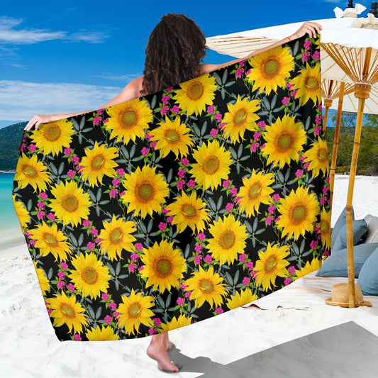 Sunflower Pattern Print Design SF014 Sarong Pareo Wrap-JORJUNE.COM