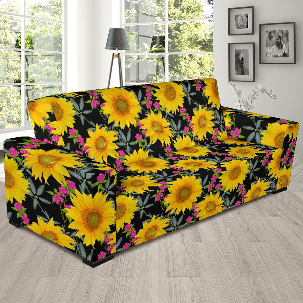 Sunflower Pattern Print Design SF014 Sofa Slipcover-JORJUNE.COM