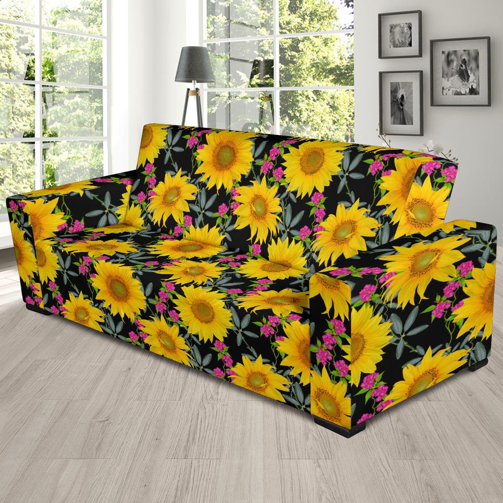 Sunflower Pattern Print Design SF014 Sofa Slipcover-JORJUNE.COM