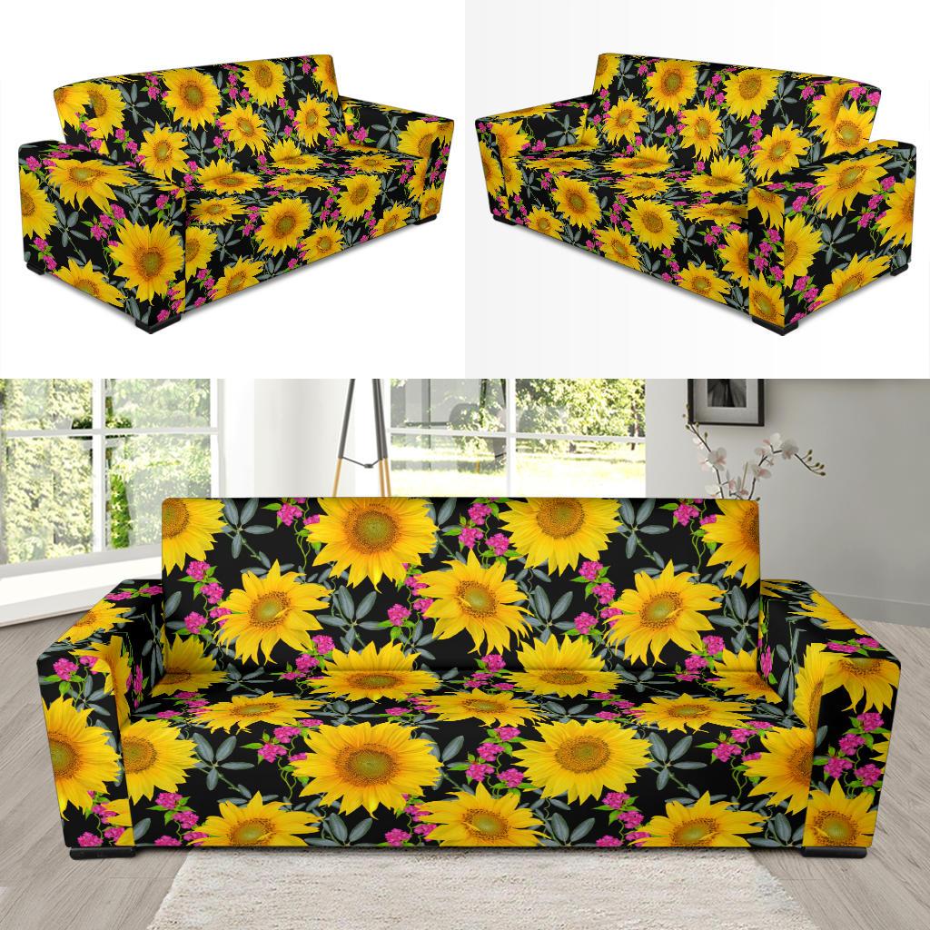 Sunflower Pattern Print Design SF014 Sofa Slipcover-JORJUNE.COM