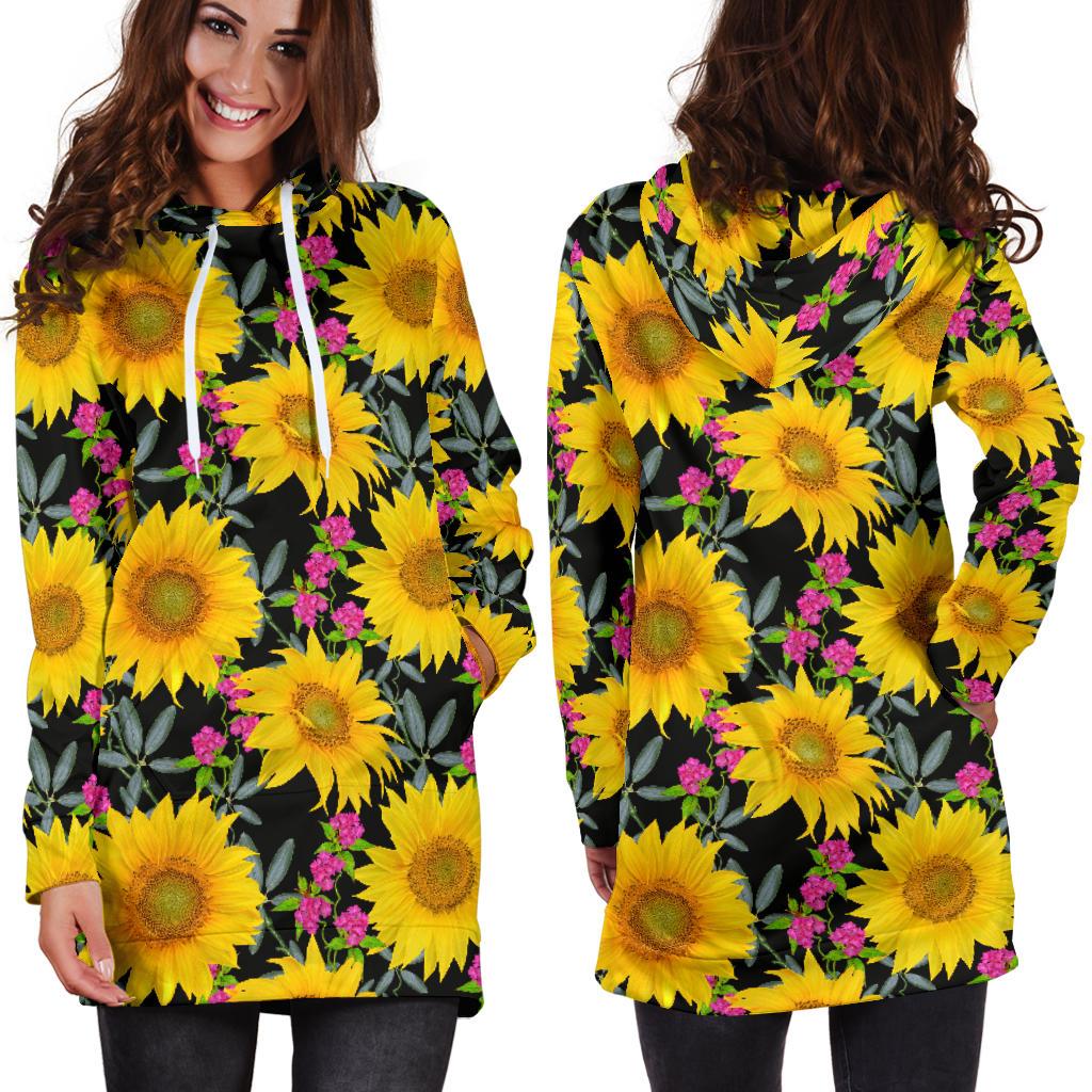 Sunflower Pattern Print Design SF014 Women Hoodie Dress