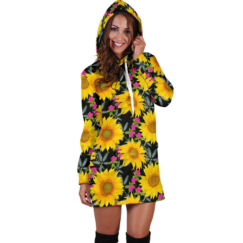 Sunflower Pattern Print Design SF014 Women Hoodie Dress