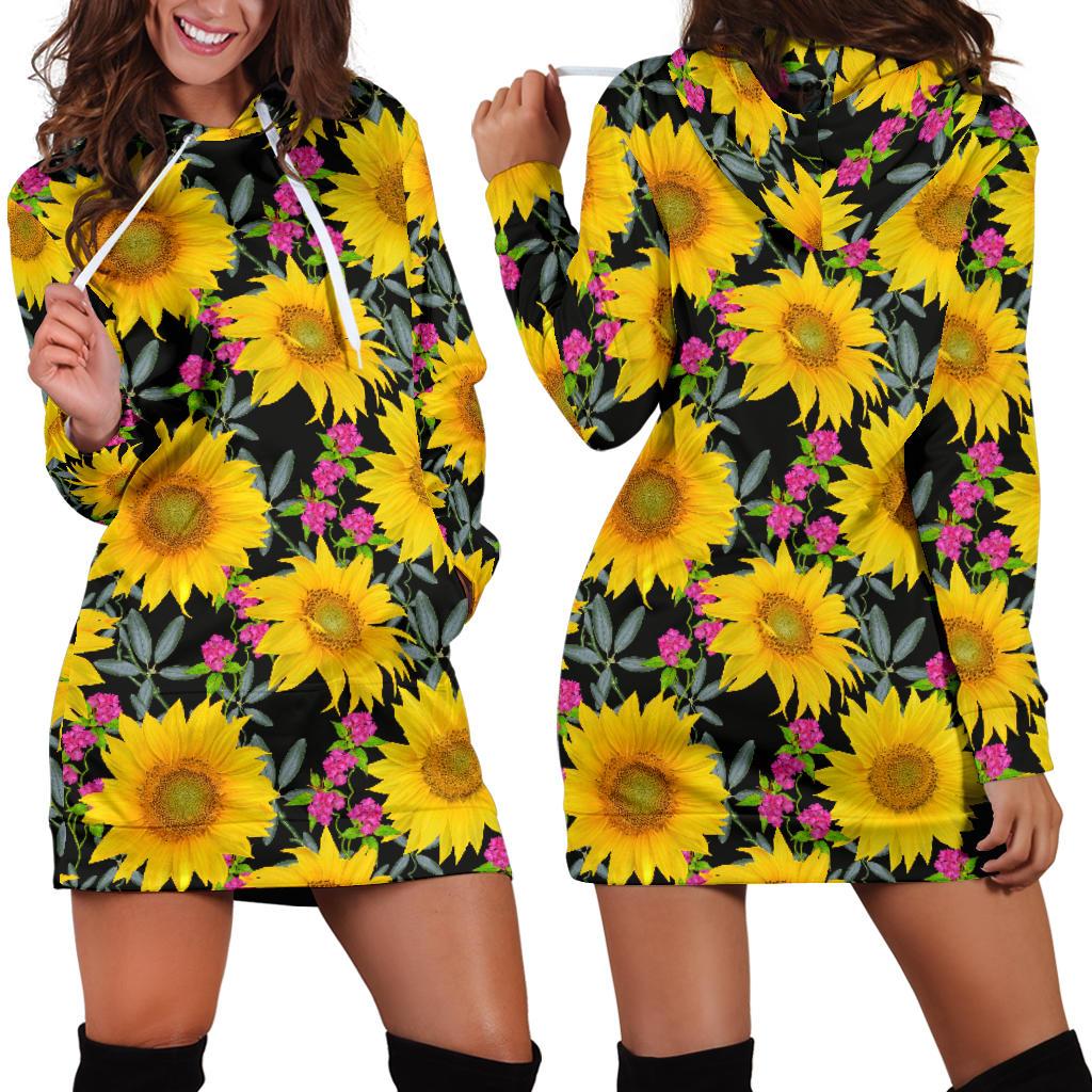 Sunflower Pattern Print Design SF014 Women Hoodie Dress