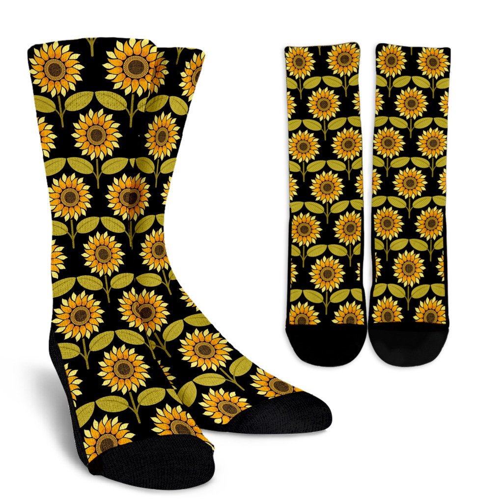 Sunflower Pattern Print Design SF015 Crew Socks-JORJUNE.COM
