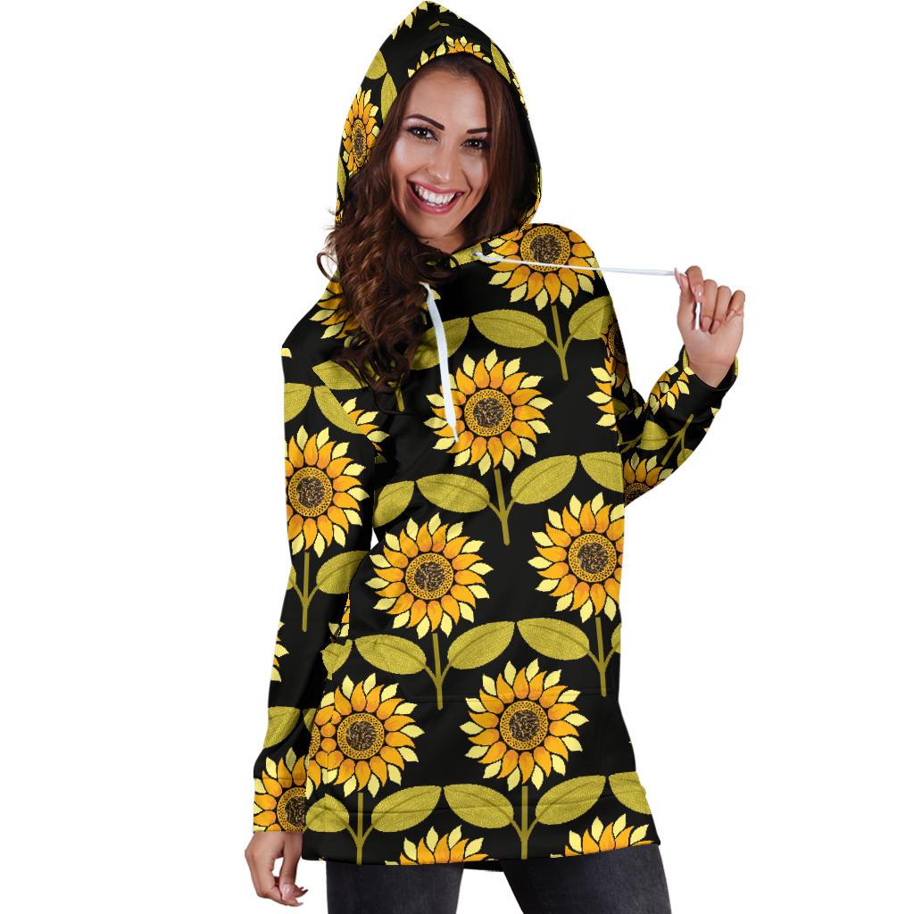 Sunflower Pattern Print Design SF015 Women Hoodie Dress
