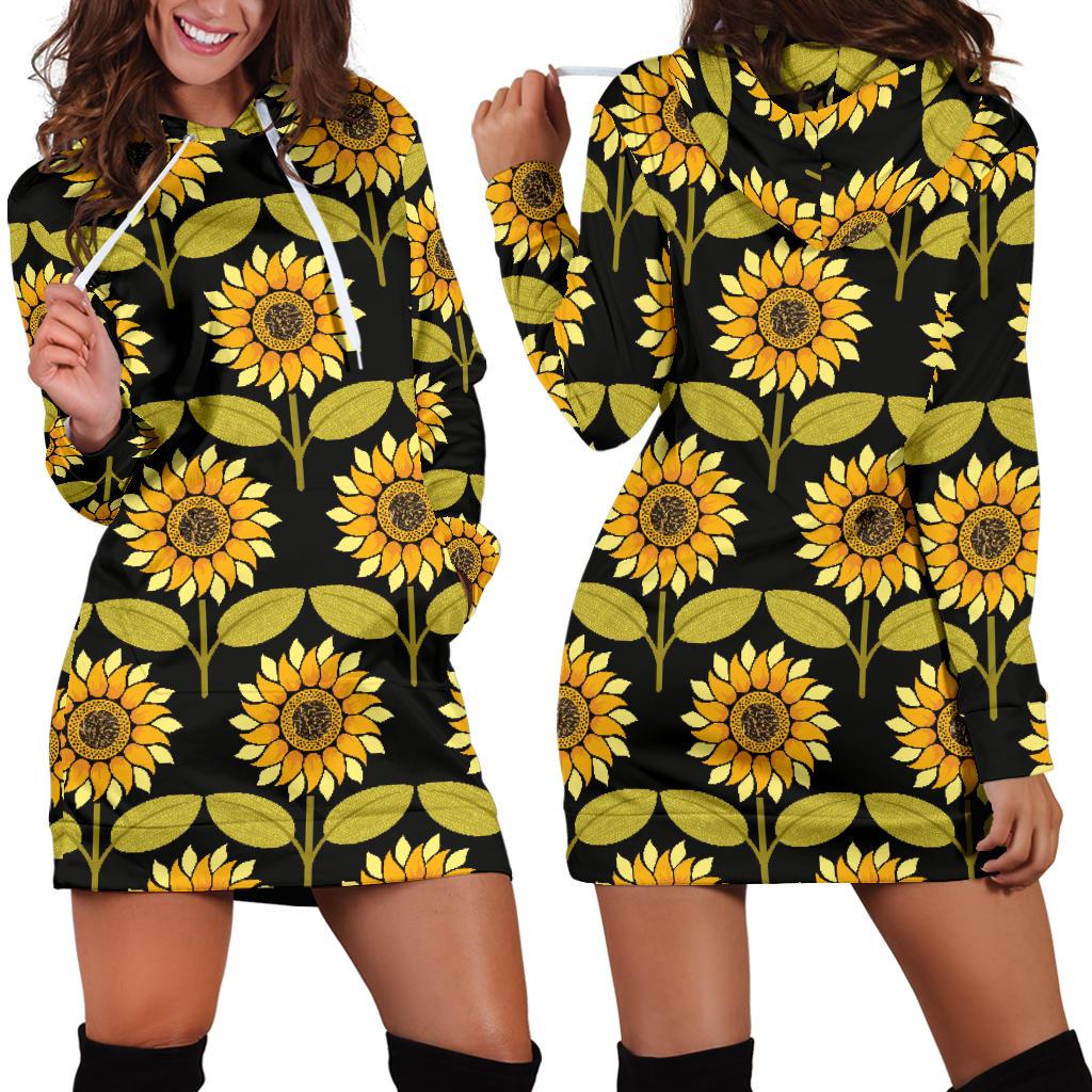 Sunflower Pattern Print Design SF015 Women Hoodie Dress