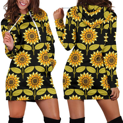 Sunflower Pattern Print Design SF015 Women Hoodie Dress