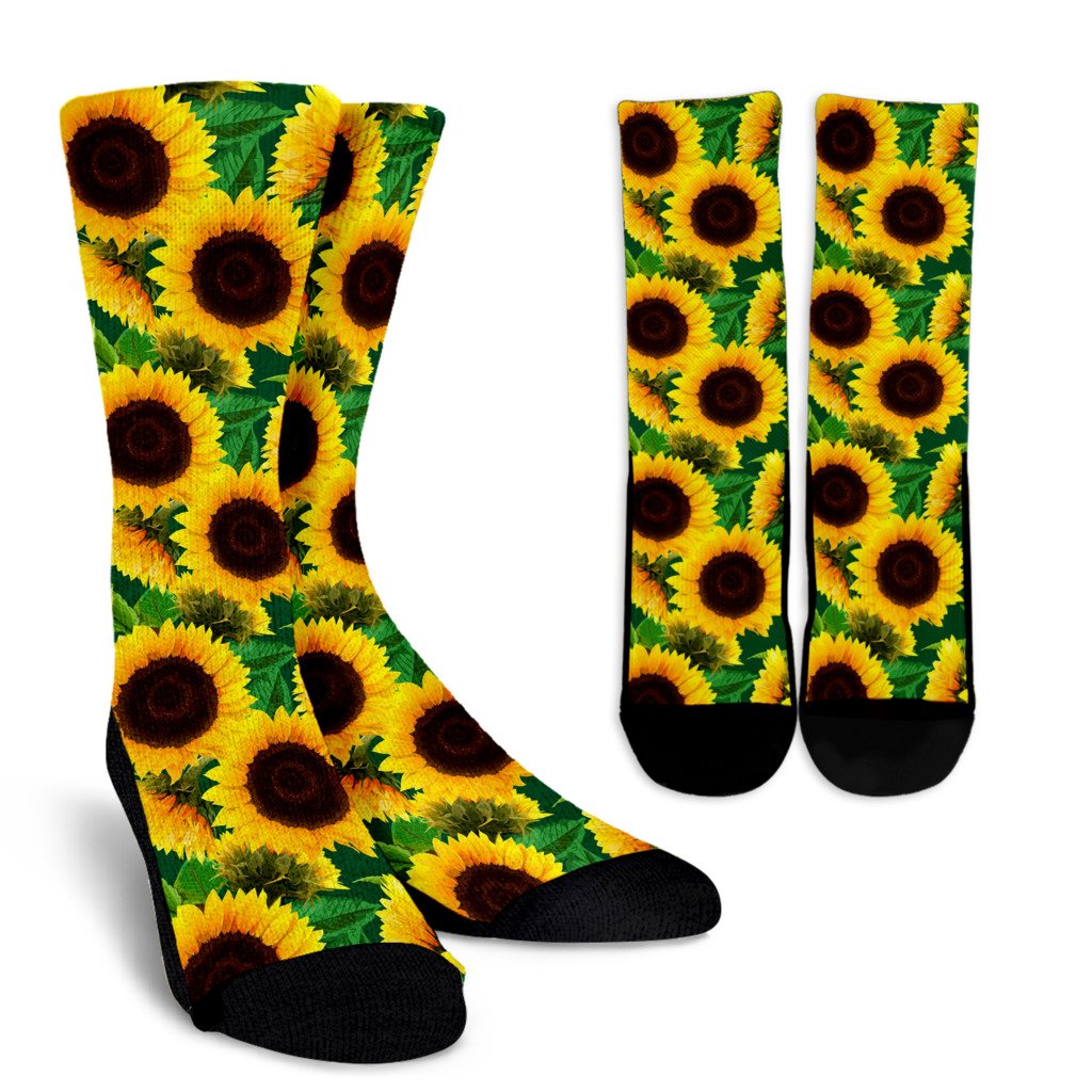 Sunflower Pattern Print Design SF02 Crew Socks-JORJUNE.COM