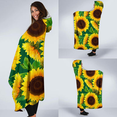 Sunflower Pattern Print Design SF02 Hooded Blanket-JORJUNE.COM