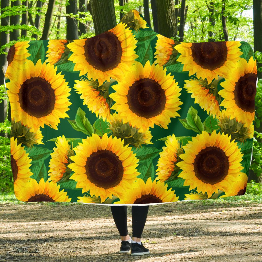 Sunflower Pattern Print Design SF02 Hooded Blanket-JORJUNE.COM