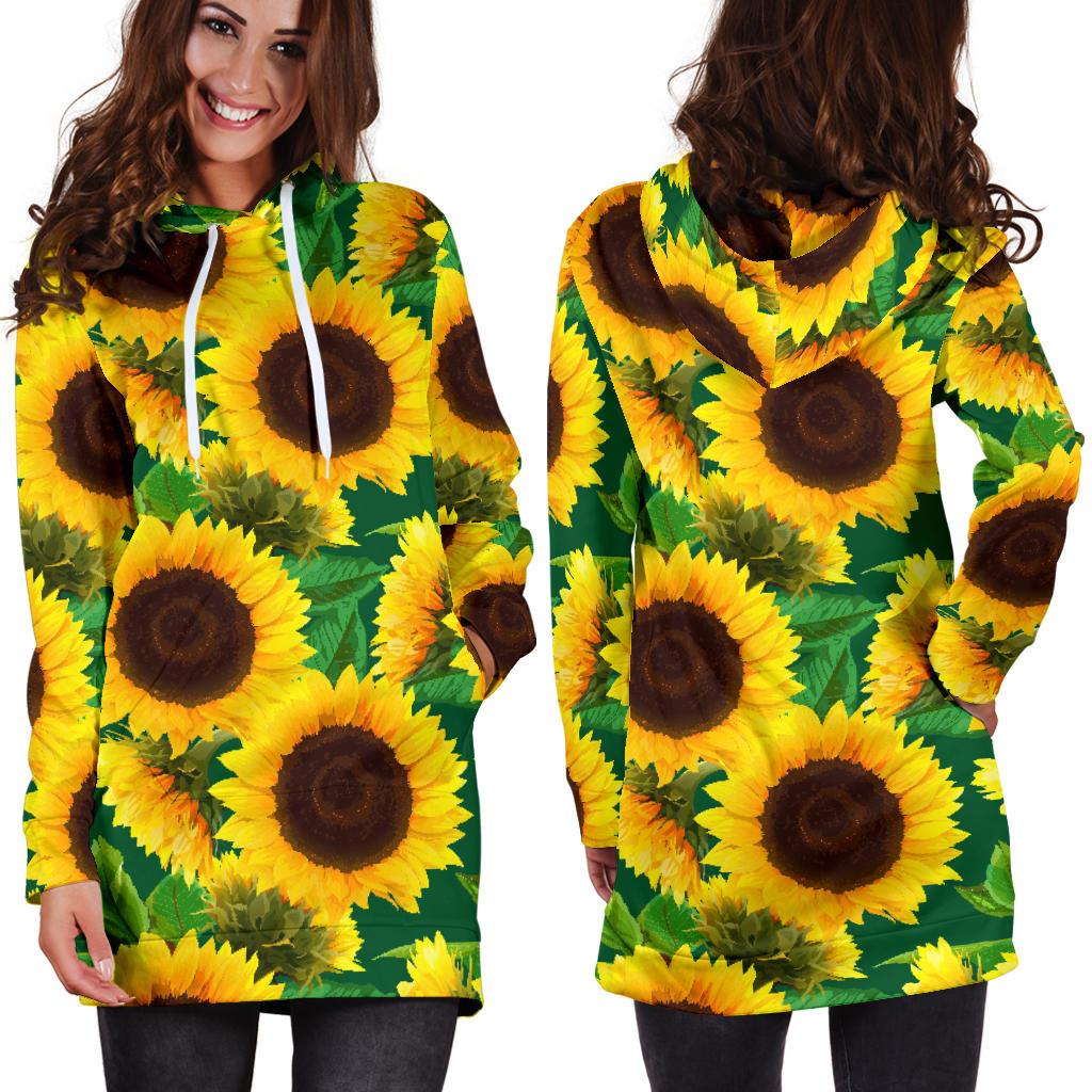 Sunflower Pattern Print Design SF02 Women Hoodie Dress