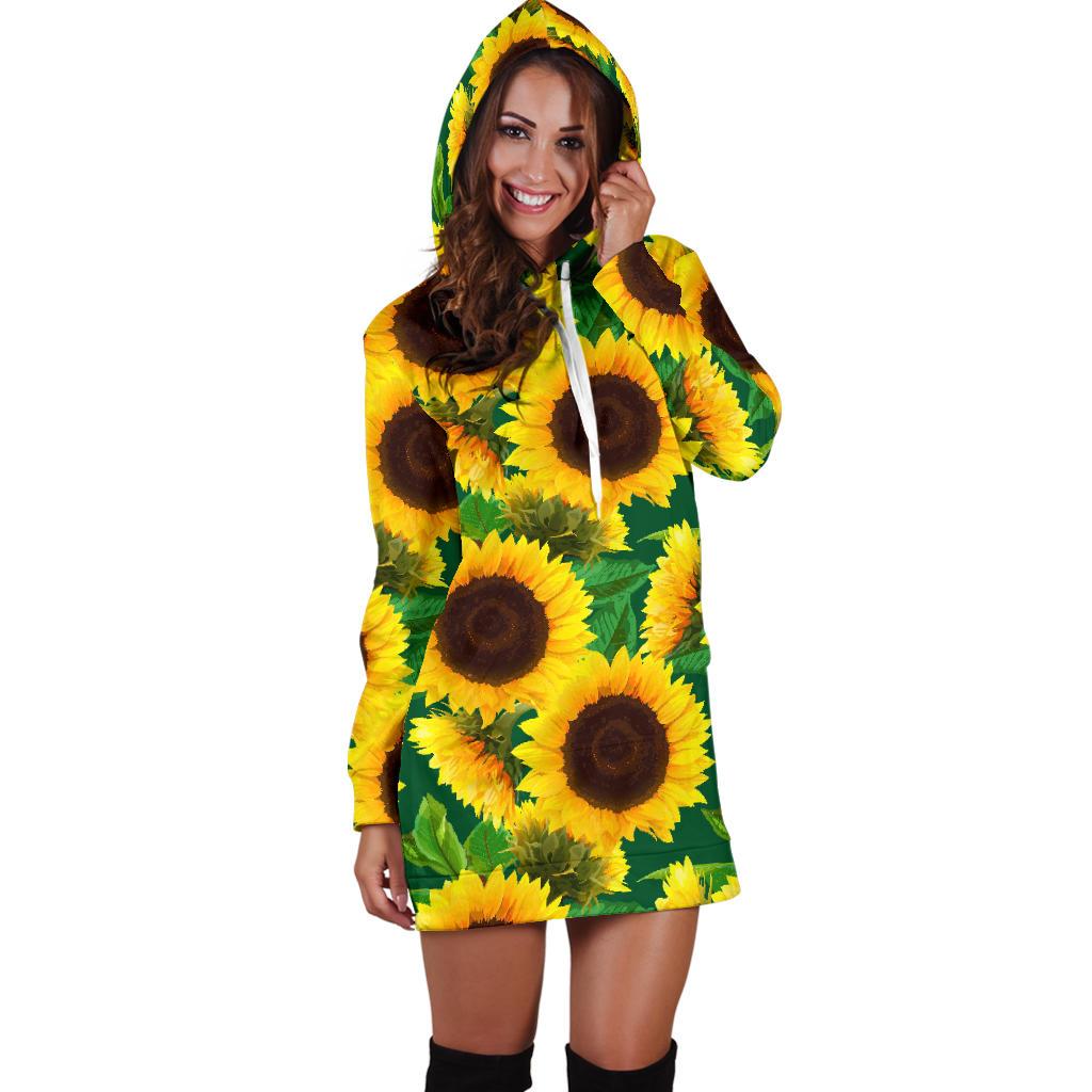 Sunflower Pattern Print Design SF02 Women Hoodie Dress
