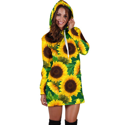 Sunflower Pattern Print Design SF02 Women Hoodie Dress