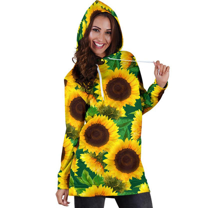 Sunflower Pattern Print Design SF02 Women Hoodie Dress