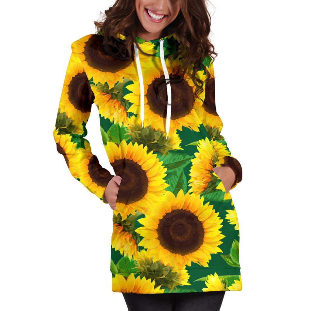 Sunflower Pattern Print Design SF02 Women Hoodie Dress