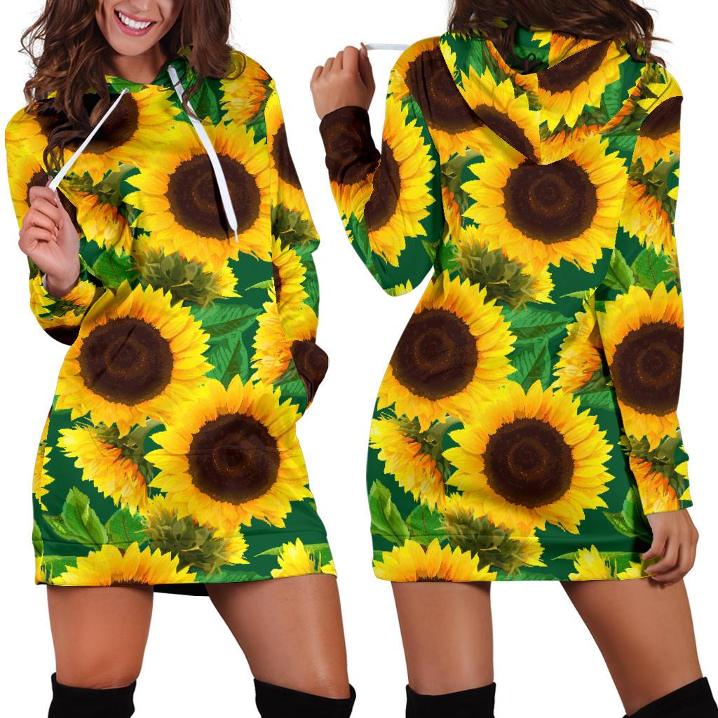 Sunflower Pattern Print Design SF02 Women Hoodie Dress