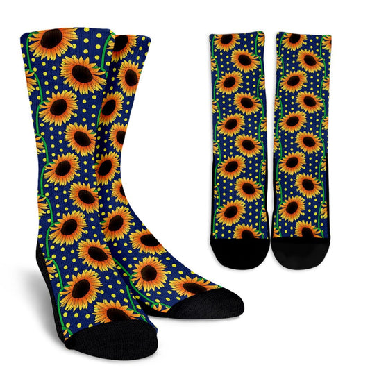 Sunflower Pattern Print Design SF03 Crew Socks-JORJUNE.COM