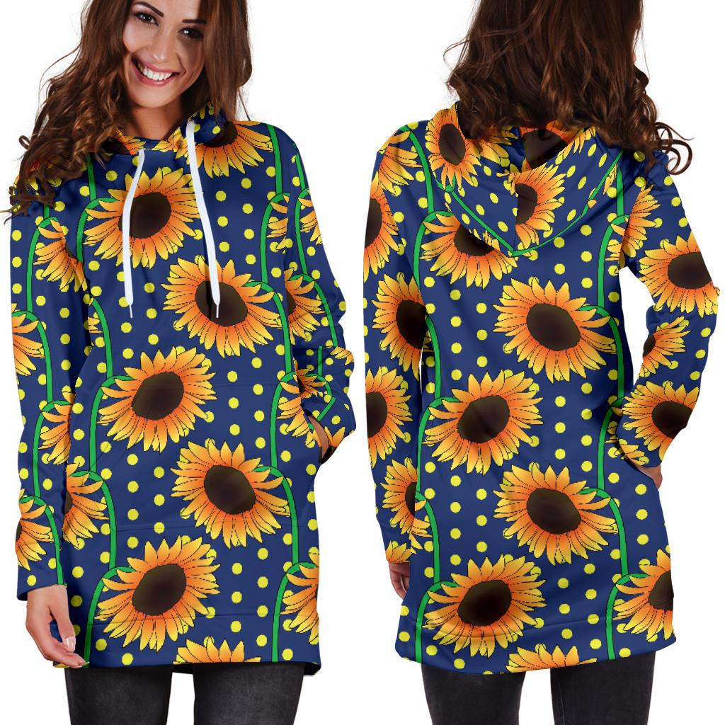 Sunflower Pattern Print Design SF03 Women Hoodie Dress