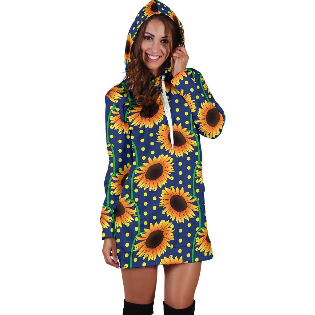 Sunflower Pattern Print Design SF03 Women Hoodie Dress